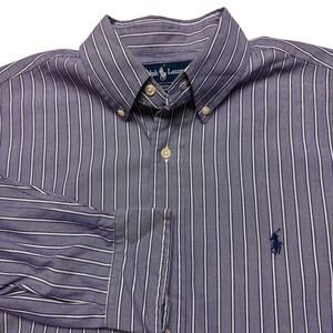 Ralph Lauren Shirt Mens 16.5 32/33 Blue Striped Yarmouth Button Down Oxford OCBD